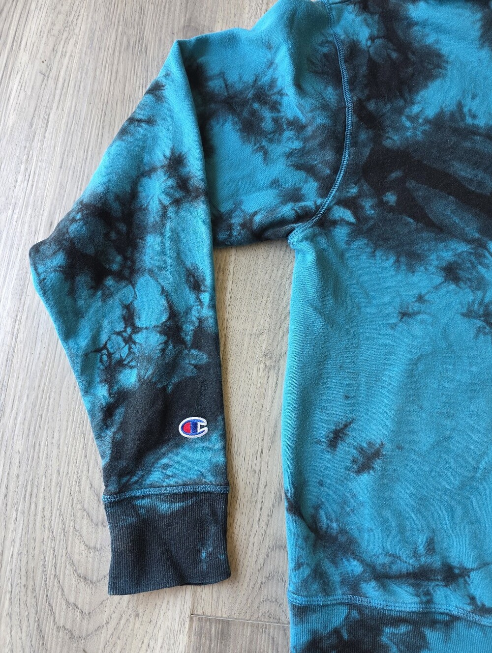 Champion Blue & Black Tie-Dye Hoodie, Small - Picture 7 of 11